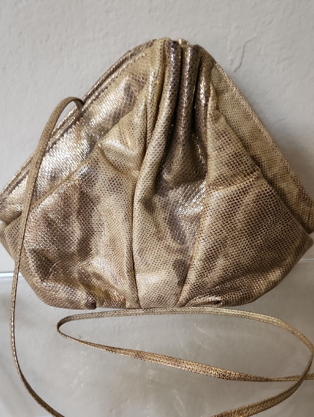 Sharif Women's Metallic Gold Crossbody Bag - Elegant Drawstring Shoulder Purse